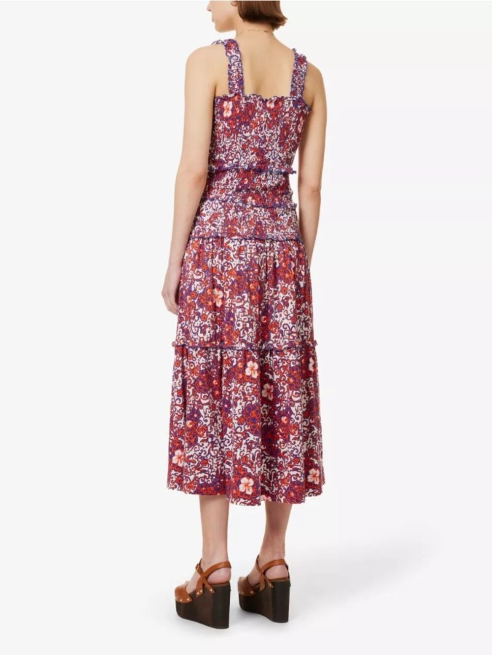 Me+Em Batick Smocked Waist Tiered Cotton Jersey Midi Dress US 4 UK 8 - Picture 10 of 11